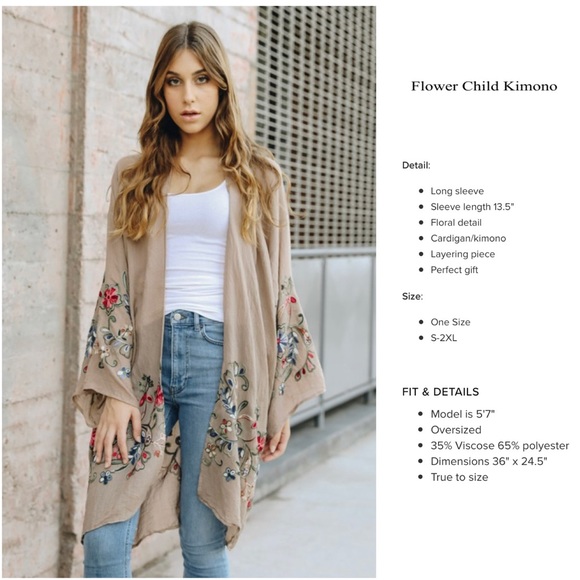 Flower Child Embroidered Kimono Cardigan - Picture 2 of 2